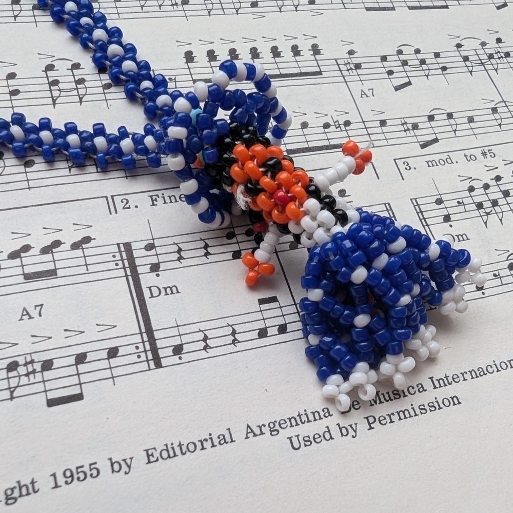 Beaded Doll Necklace with Blue and White Beads